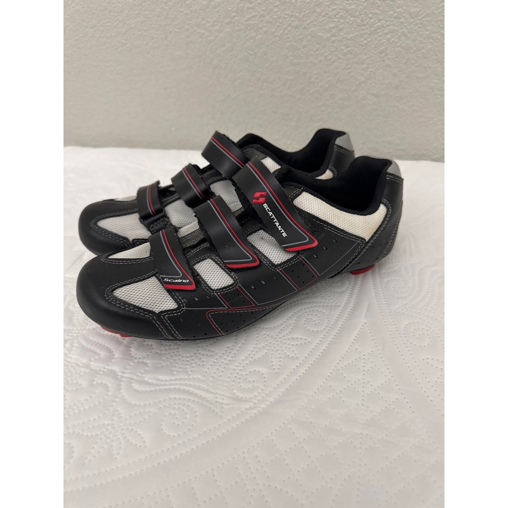 Scattante Cycling Shoes with Cleats Men's Size 9.5 Black Red Road Bike